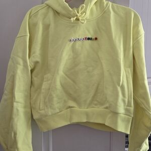 Teddy Fresh Neon Yellow Cropped Hoodie with Ribbed Cuffs